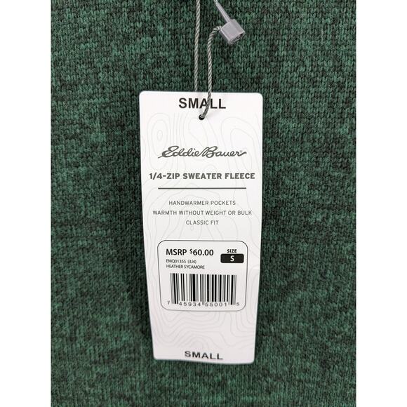 Eddie Bauer Fleece Sweater S Green Pullover High Neck Staple 1/4 Zip Pocket Cozy - Picture 5 of 12